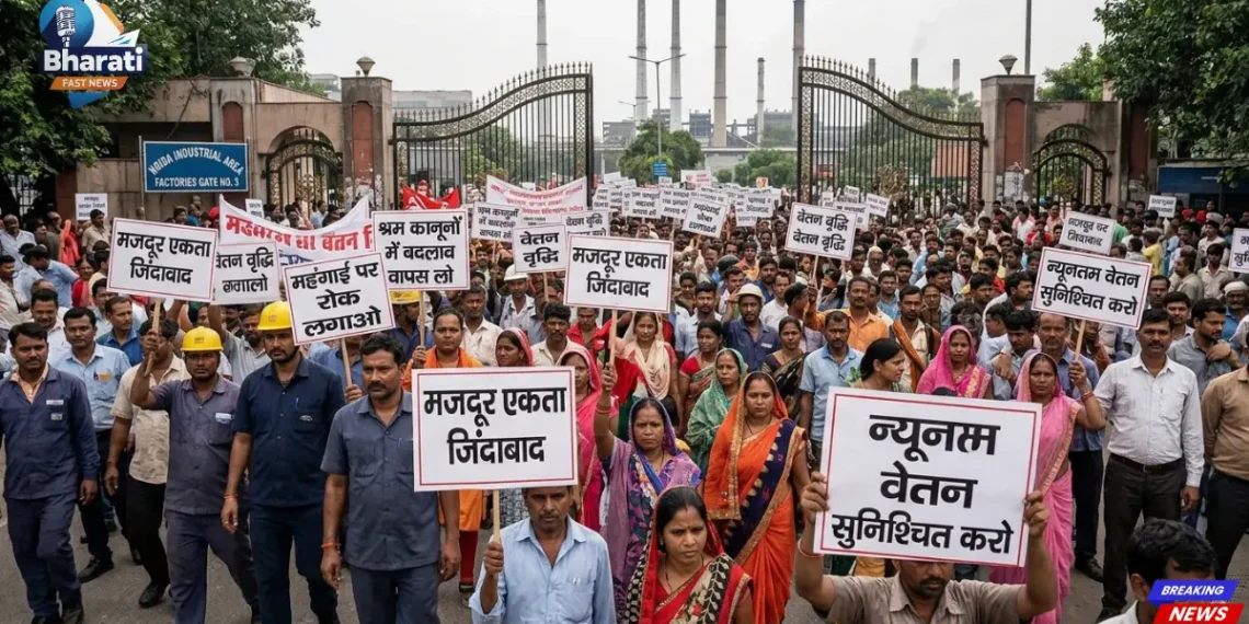 नोएडा में मजदूरों का प्रदर्शन