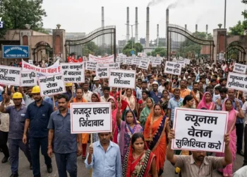 नोएडा में मजदूरों का प्रदर्शन