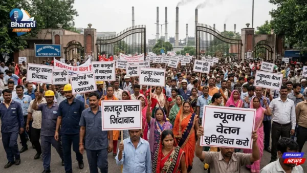 नोएडा में मजदूरों का प्रदर्शन