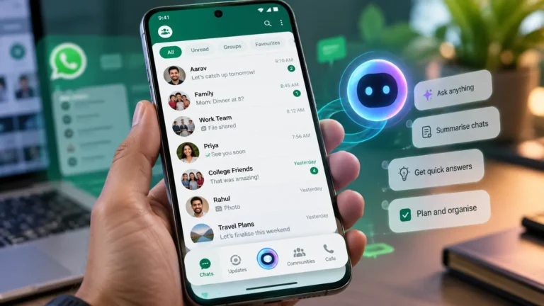 WhatsApp Android का नया डिजाइन टेस्ट, Floating Navigation Bar में Meta AI की एंट्री