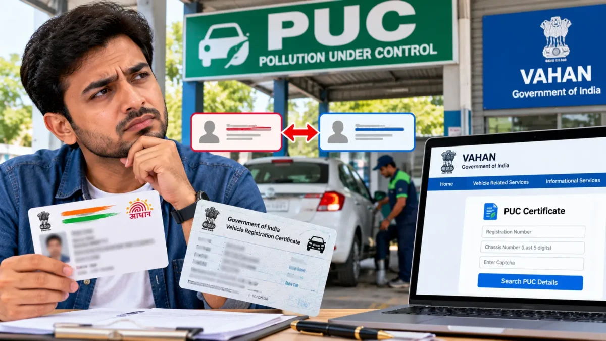 VAHAN PUC आधार RC नाम मिसमैच