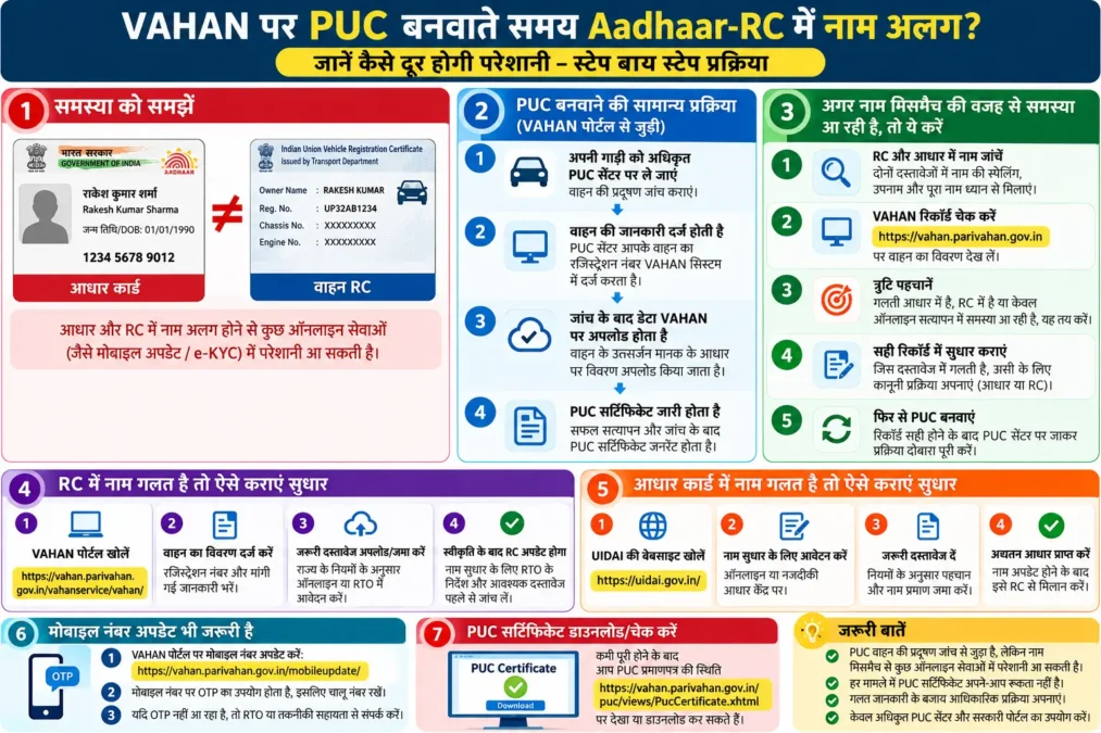 PUC सर्टिफिकेट नाम सुधार प्रक्रिया